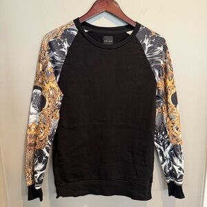 New Money Zara Man Black Crew Sweatshirt w/ Gold Chain Print, Medium